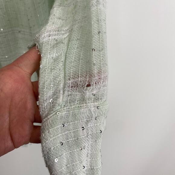 Free People Tunic Top Gauzy Breezy Light Green Silver Sequins Oversized S - Picture 7 of 8